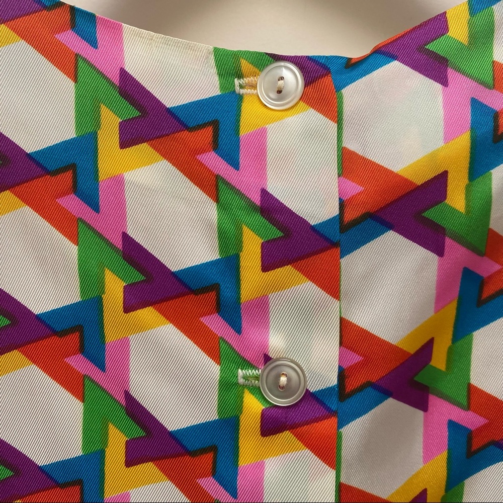 Vintage Alice Stewart Mod Geo Print Top Int'l Ladies Garment Union Tag - Picture 8 of 12